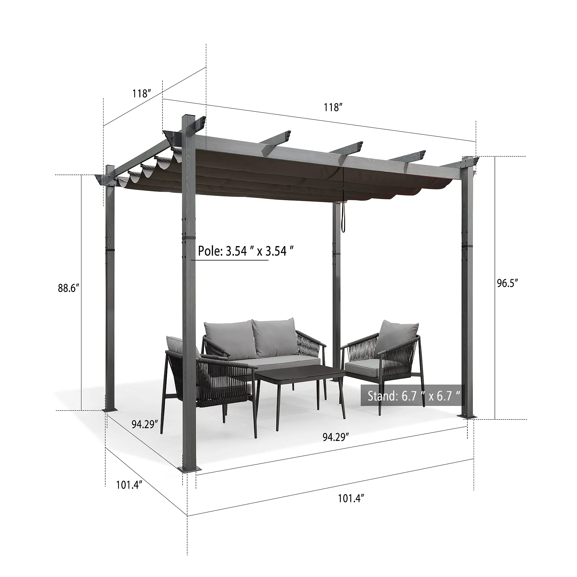 PURPLE LEAF Outdoor Retractable Wood Grain Pergola Patio Aluminum Pergola - Image 11