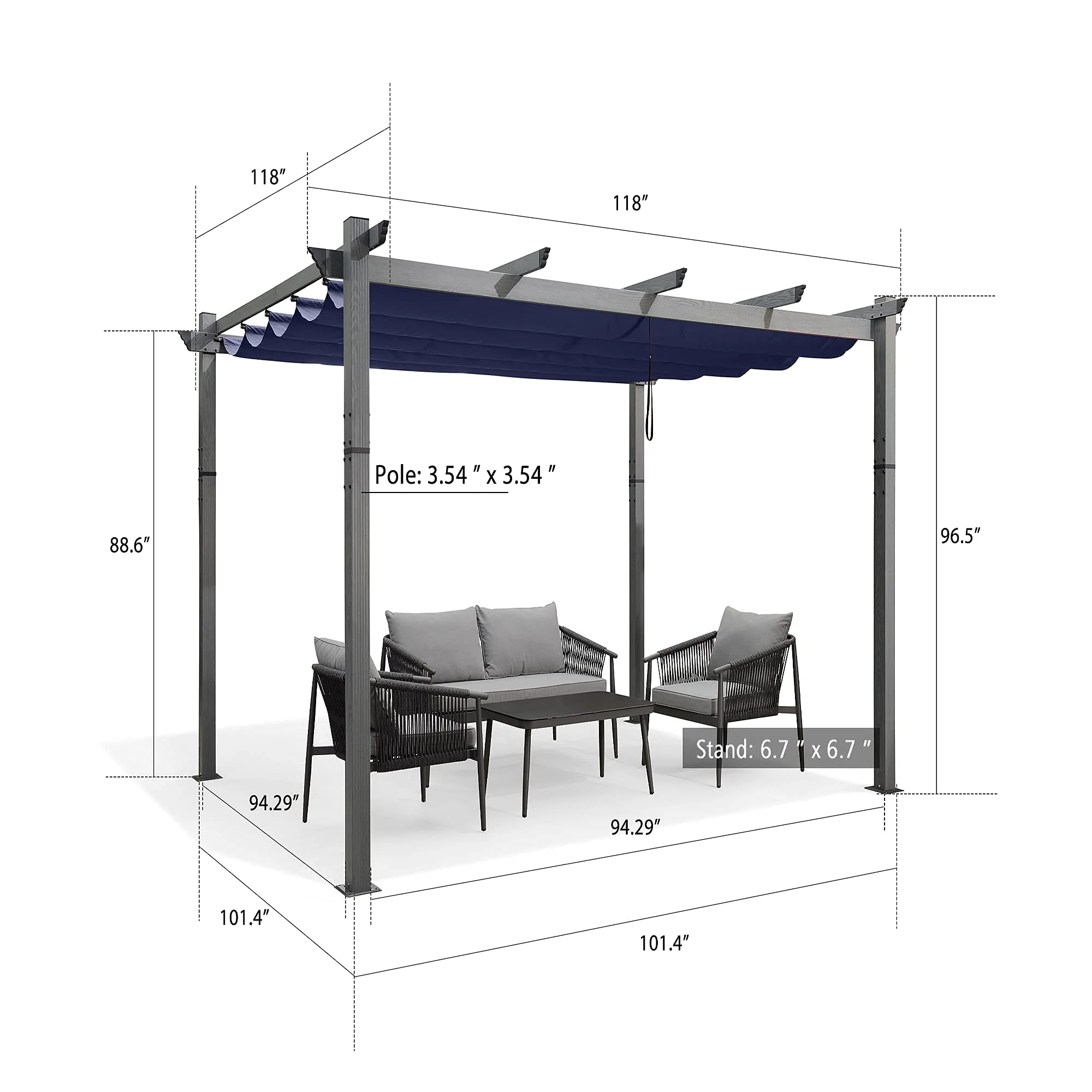 PURPLE LEAF Outdoor Retractable Wood Grain Pergola Patio Aluminum Pergola - Image 13