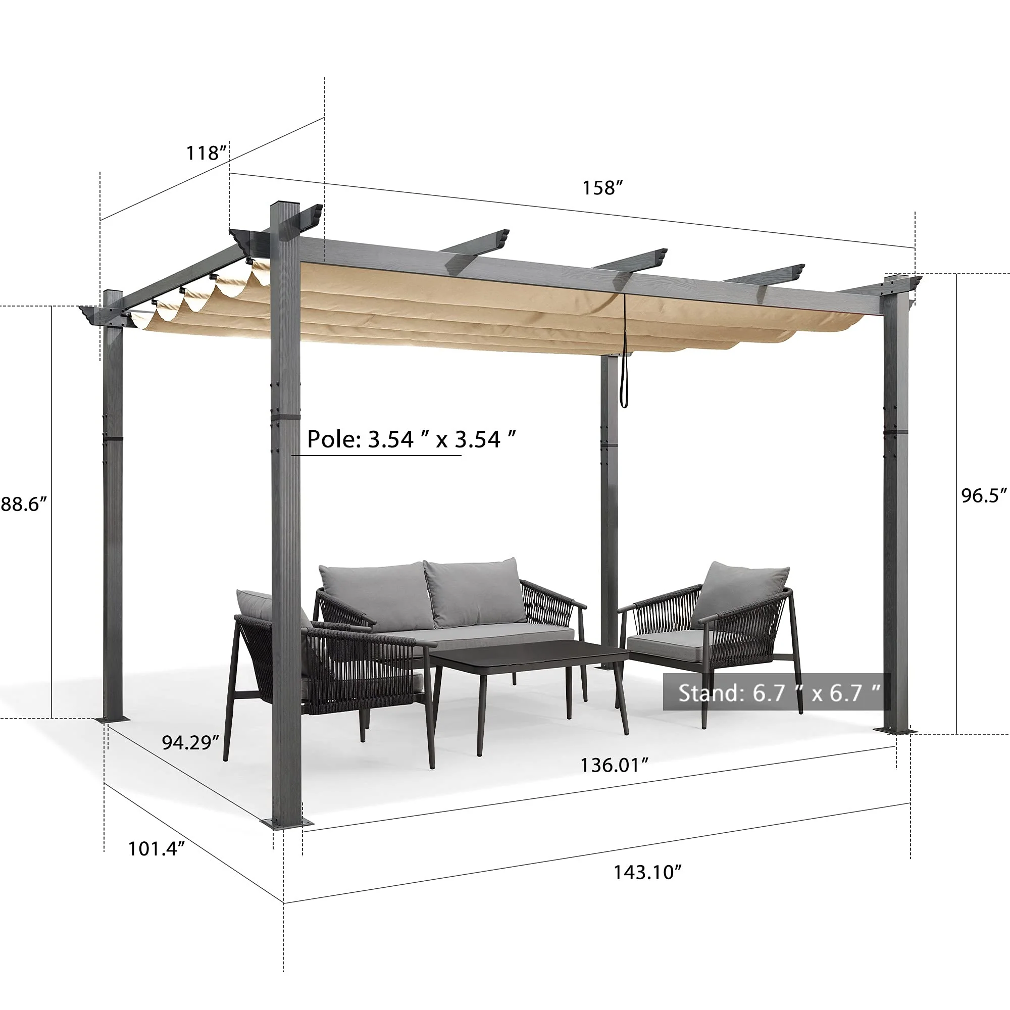 PURPLE LEAF Outdoor Retractable Wood Grain Pergola Patio Aluminum Pergola - Image 26