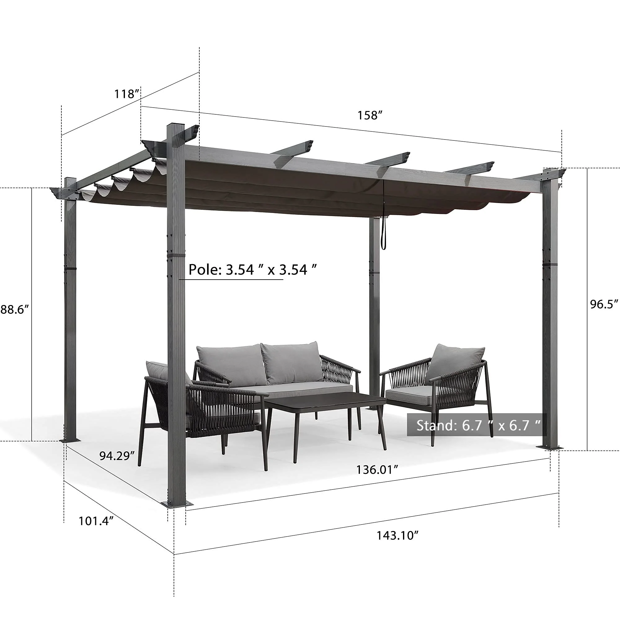 PURPLE LEAF Outdoor Retractable Wood Grain Pergola Patio Aluminum Pergola - Image 29