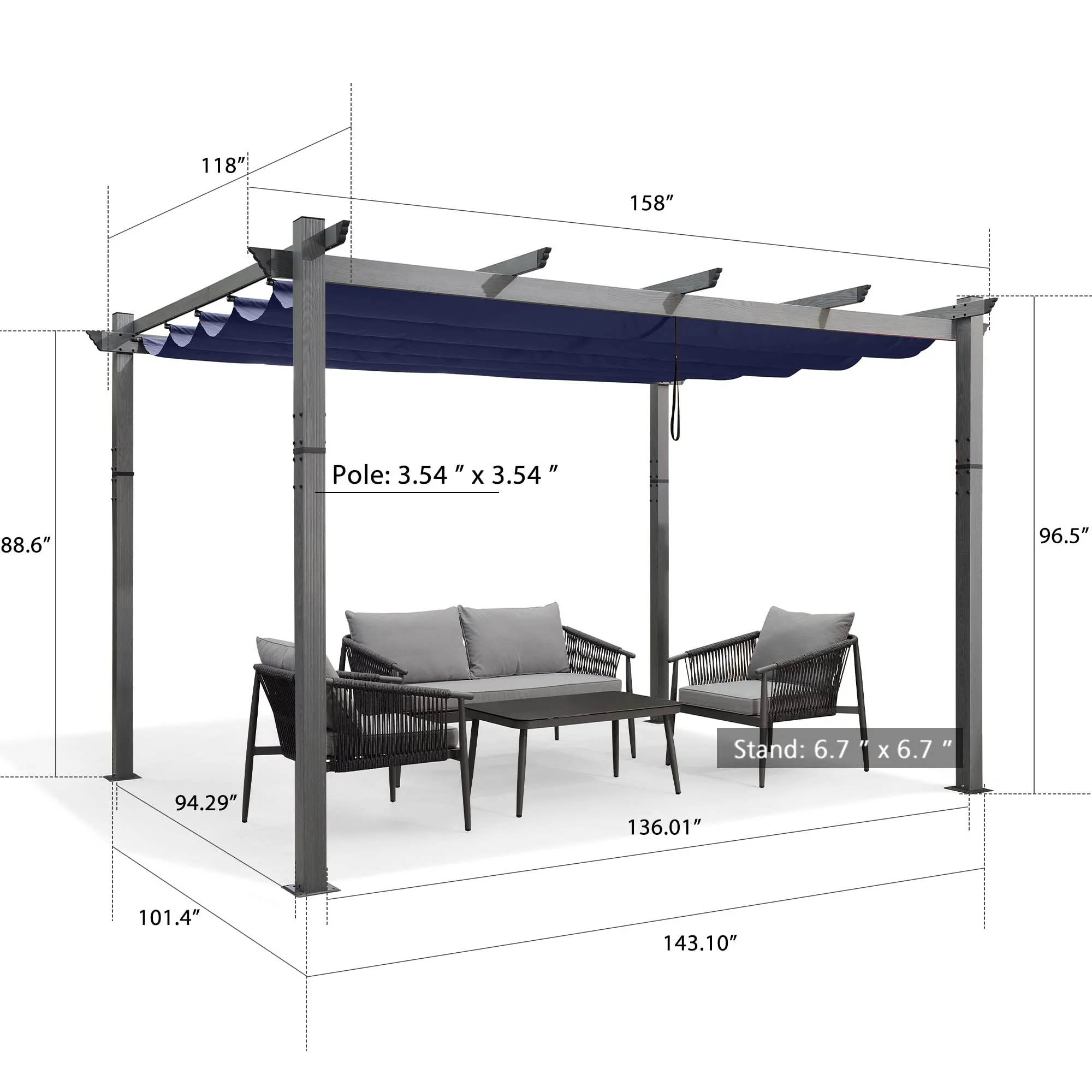 PURPLE LEAF Outdoor Retractable Wood Grain Pergola Patio Aluminum Pergola - Image 32