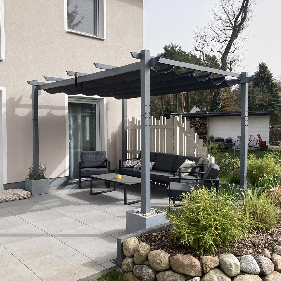 PURPLE LEAF Outdoor Retractable Wood Grain Pergola Patio Aluminum Pergola - Image 35