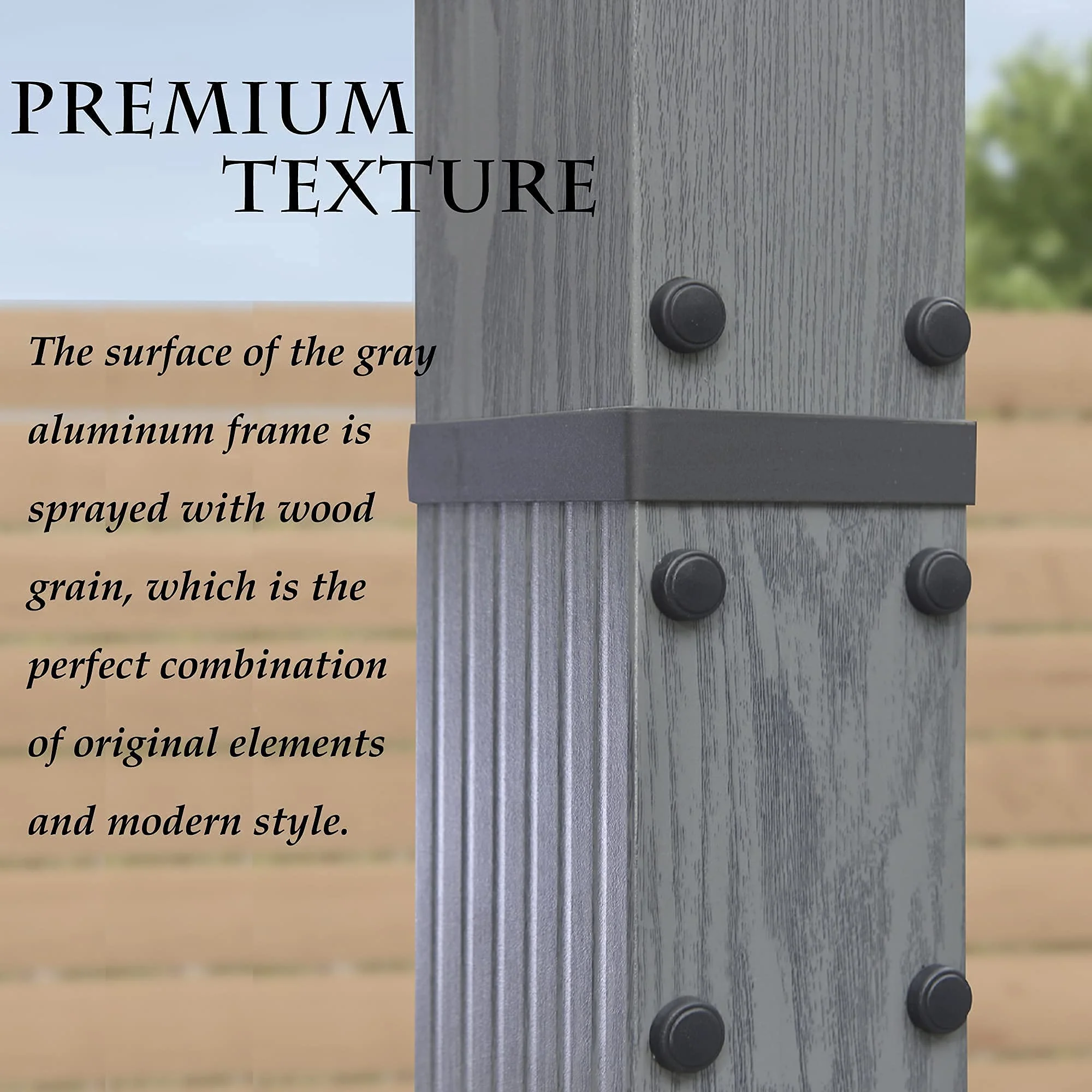PURPLE LEAF Outdoor Retractable Wood Grain Pergola Patio Aluminum Pergola - Image 9