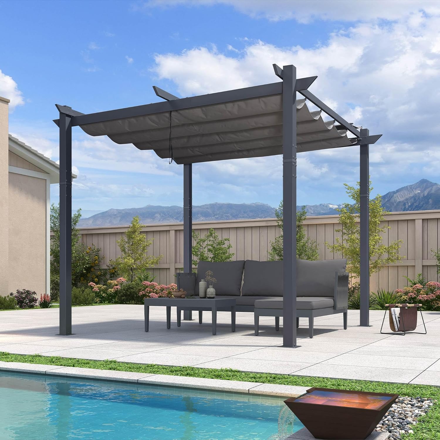 PURPLE LEAF Patio Retractable Pergola with Shade Canopy Upgrade Charcoal Grey Frame Modern Grill Gazebo - Image 12