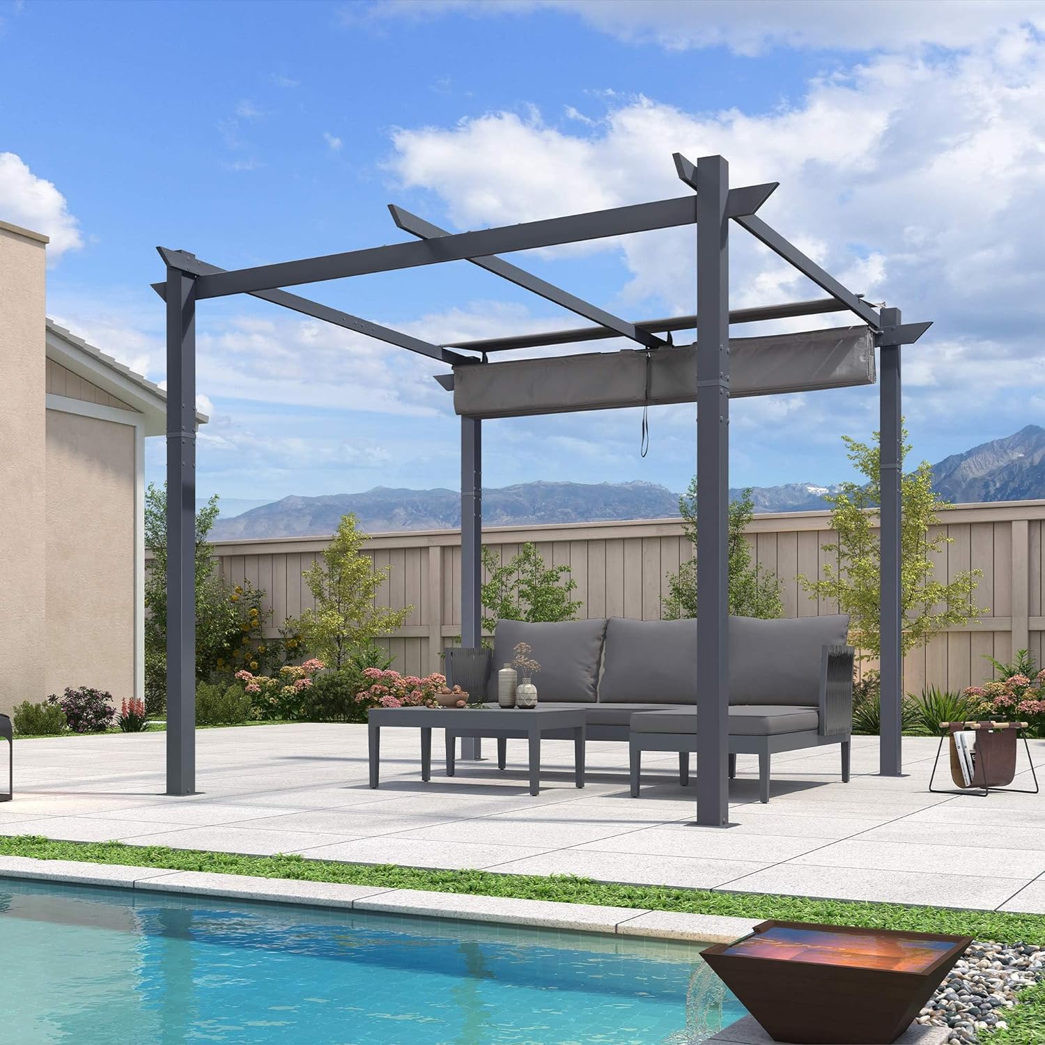 PURPLE LEAF Patio Retractable Pergola with Shade Canopy Upgrade Charcoal Grey Frame Modern Grill Gazebo - Image 13