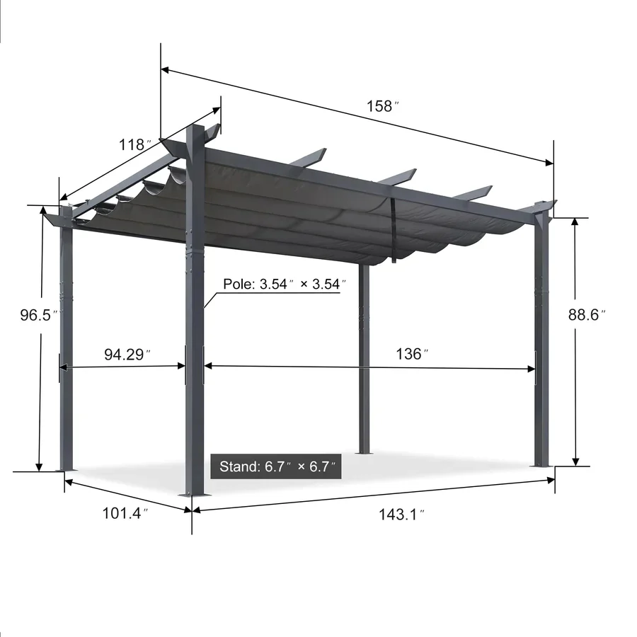PURPLE LEAF Patio Retractable Pergola with Shade Canopy Upgrade Charcoal Grey Frame Modern Grill Gazebo - Image 4