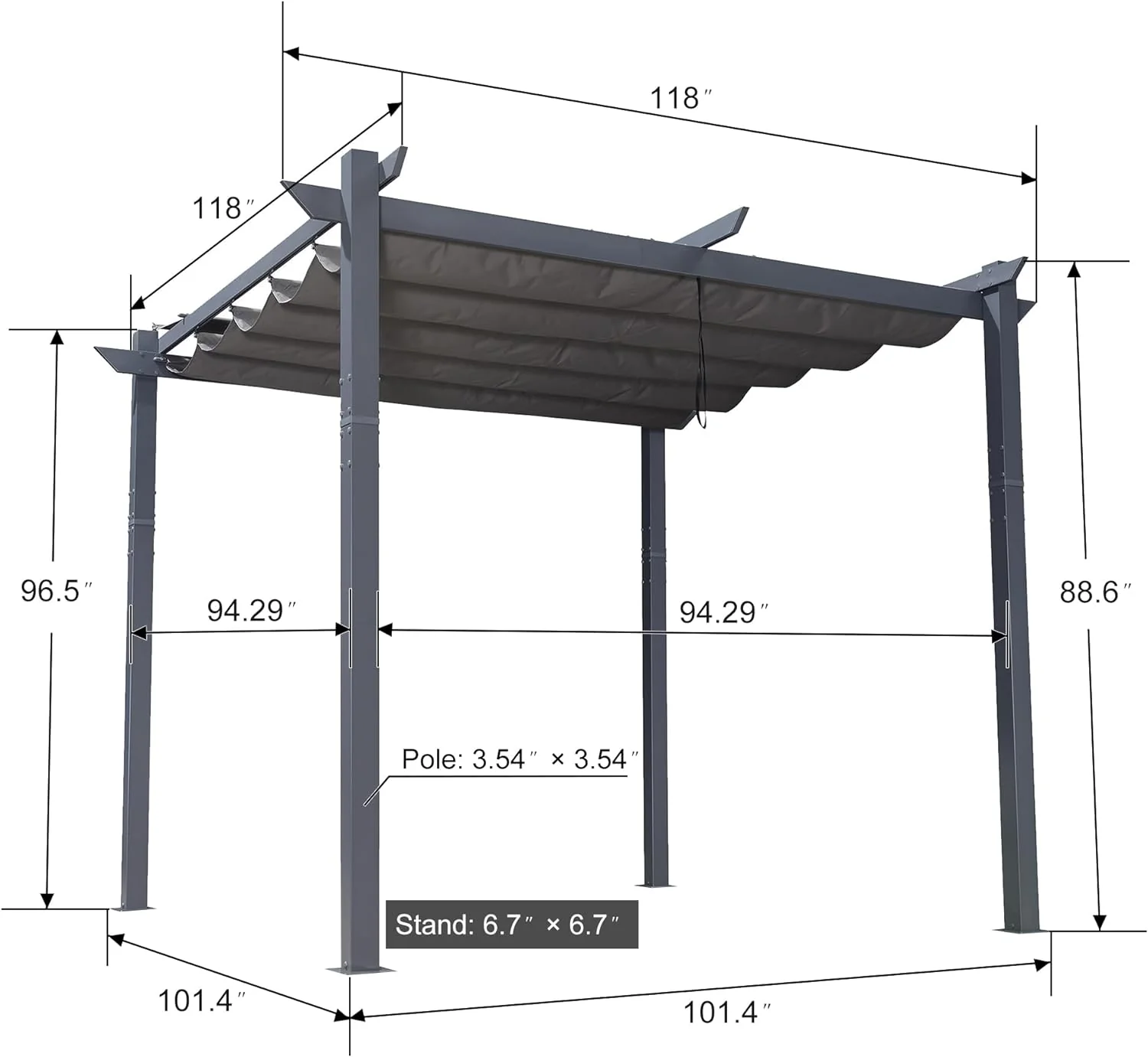 PURPLE LEAF Patio Retractable Pergola with Shade Canopy Upgrade Charcoal Grey Frame Modern Grill Gazebo - Image 9