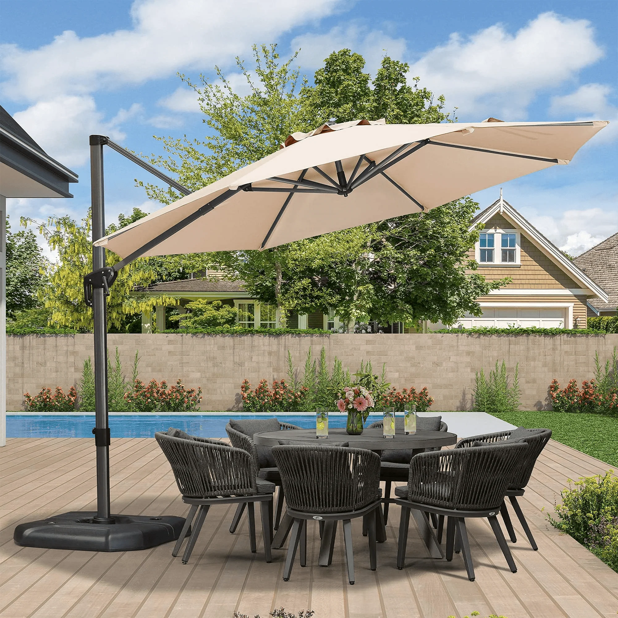 PURPLE LEAF Economical  Patio Offset Round Parasol - Image 49