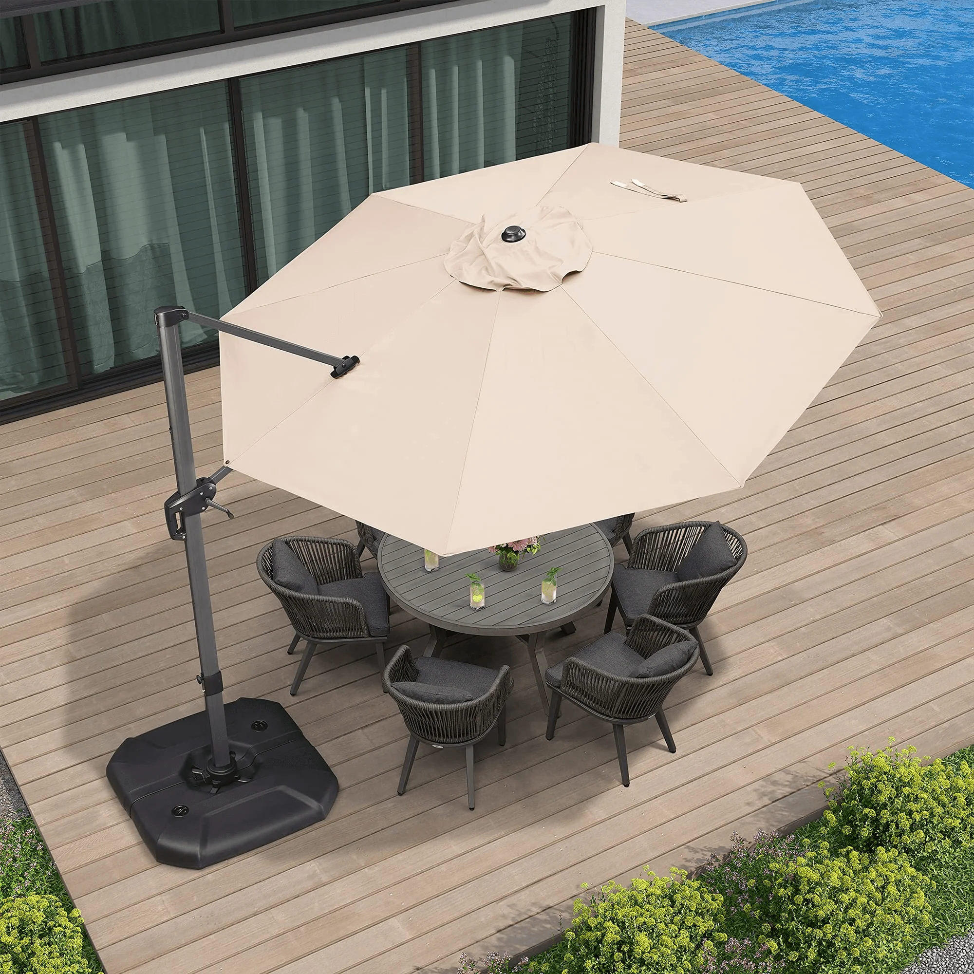 PURPLE LEAF Economical  Patio Offset Round Parasol - Image 50