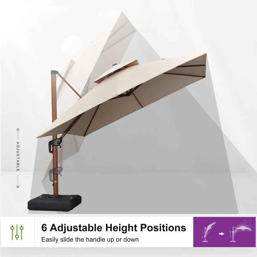 PURPLE LEAF Double Top Square Aluminum Parasol in Wood Color 10 ft - Image 38