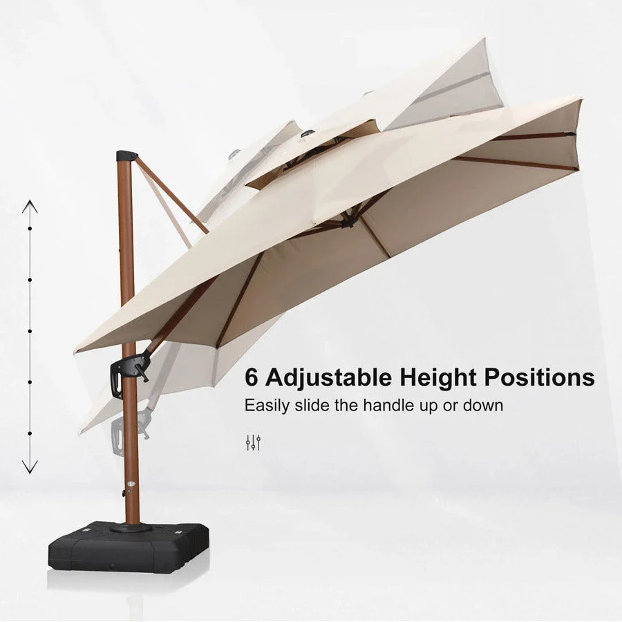 PURPLE LEAF Double Top Square Aluminum Parasol in Wood Color 10 ft - Image 5