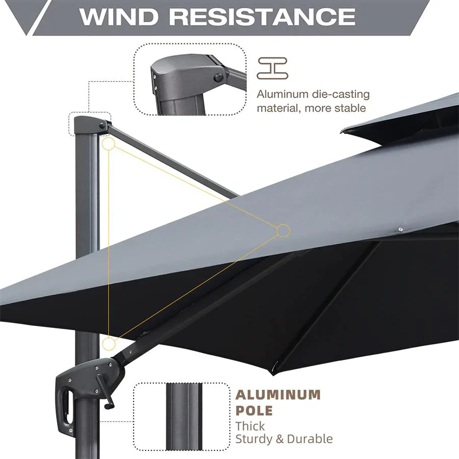 PURPLE LEAF Cantilever Patio Umbrella Gray Pole Outdoor Umbrella with UV Protection - Image 10
