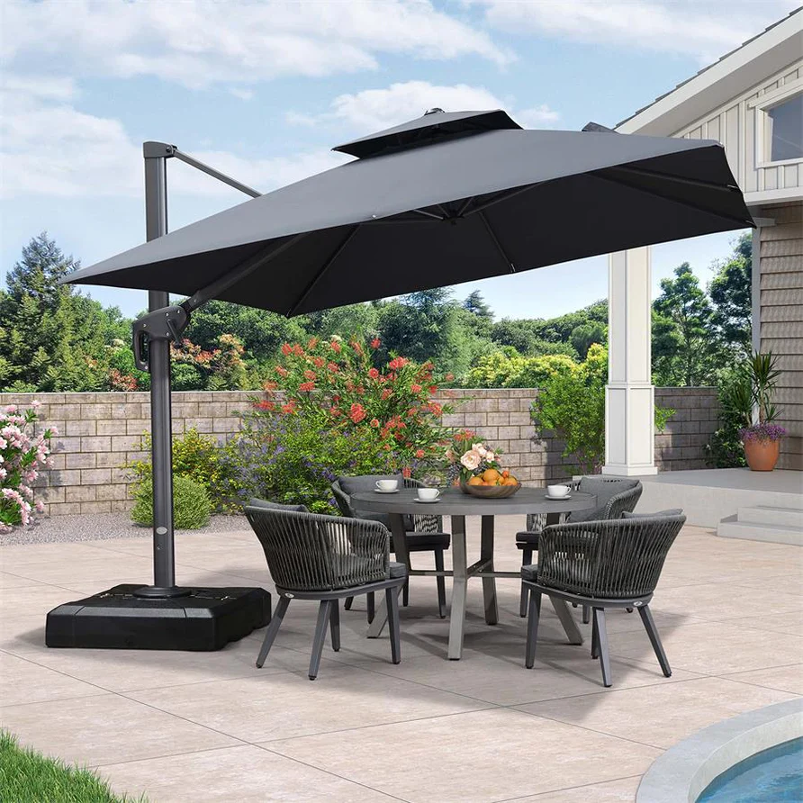 PURPLE LEAF Cantilever Patio Umbrella Gray Pole Outdoor Umbrella with UV Protection - Image 21