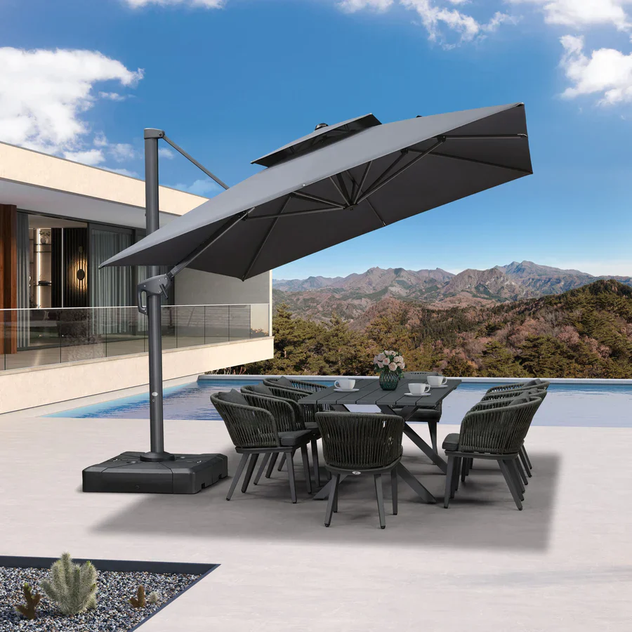 PURPLE LEAF Cantilever Patio Umbrella Gray Pole Outdoor Umbrella with UV Protection - Image 25