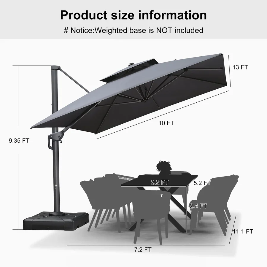 PURPLE LEAF Cantilever Patio Umbrella Gray Pole Outdoor Umbrella with UV Protection - Image 28