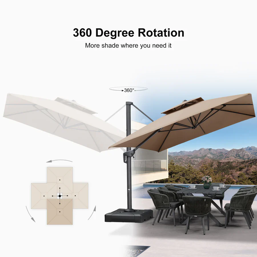 PURPLE LEAF Cantilever Patio Umbrella Gray Pole Outdoor Umbrella with UV Protection - Image 37