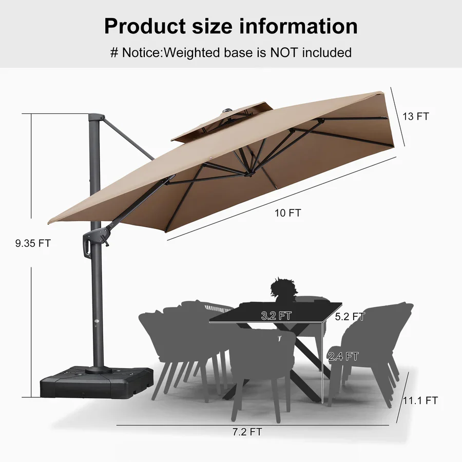 PURPLE LEAF Cantilever Patio Umbrella Gray Pole Outdoor Umbrella with UV Protection - Image 38