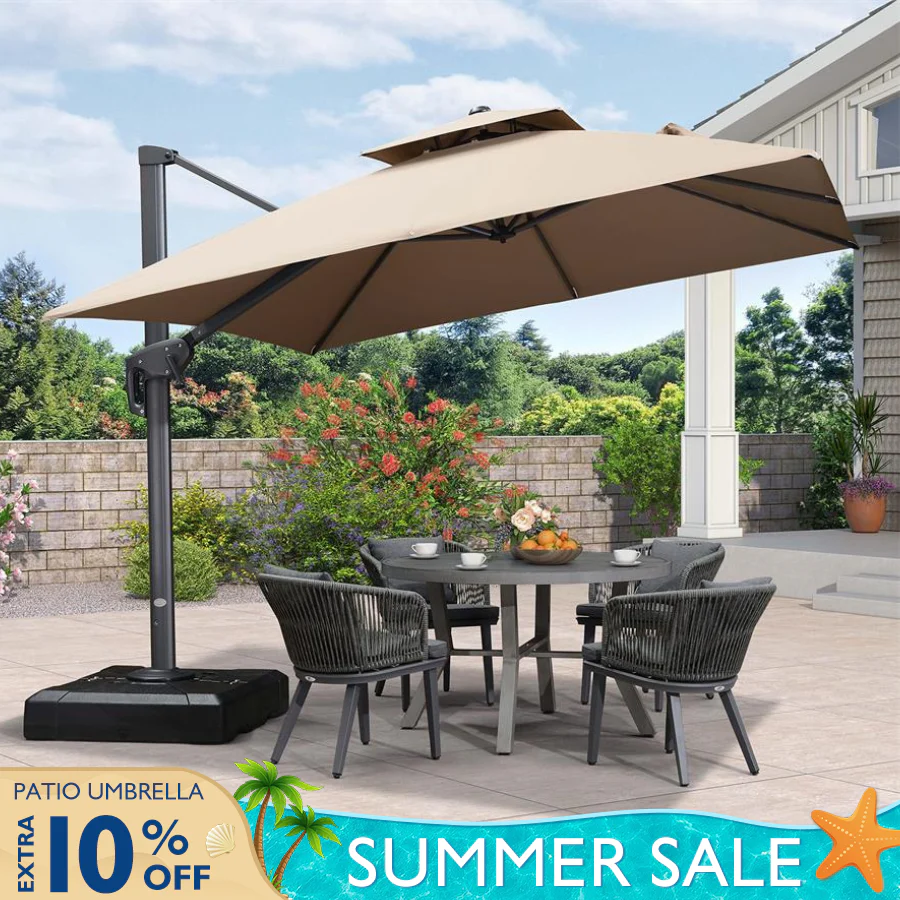 PURPLE LEAF Cantilever Patio Umbrella Gray Pole Outdoor Umbrella with UV Protection - Image 4