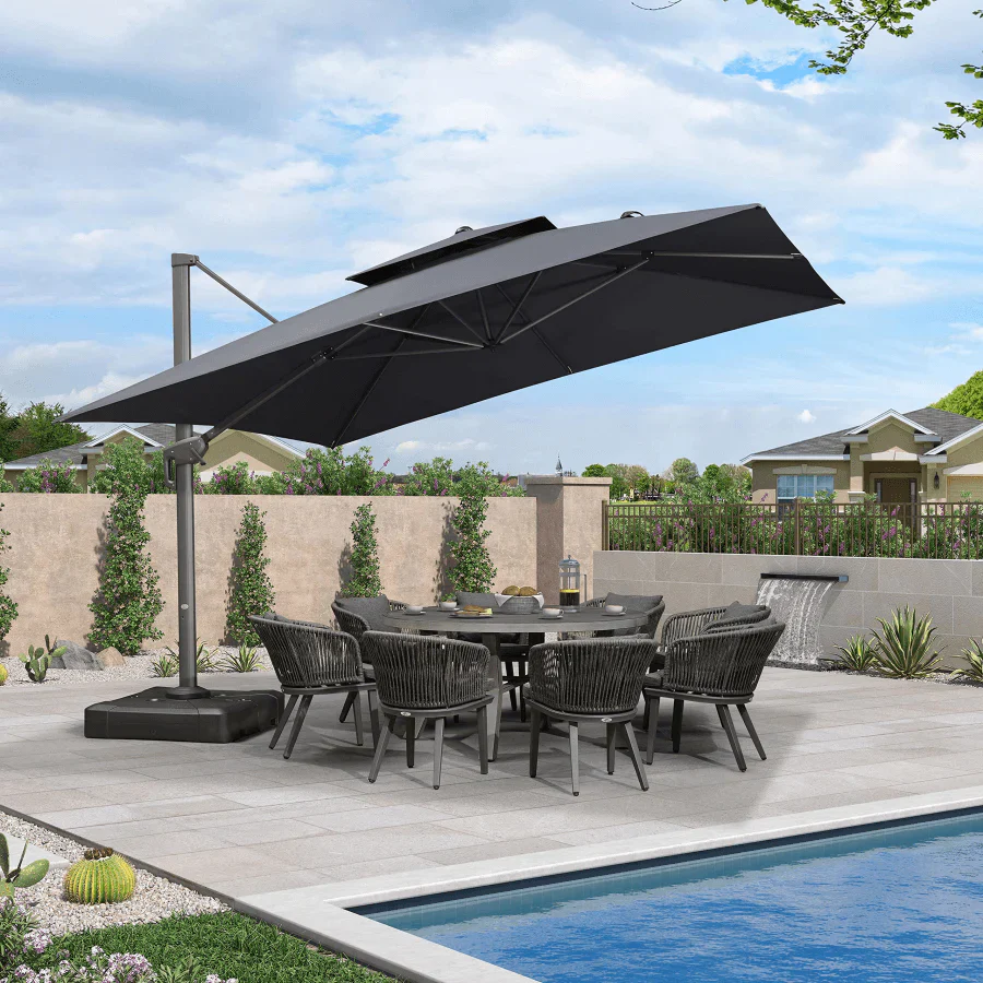 PURPLE LEAF Cantilever Patio Umbrella Gray Pole Outdoor Umbrella with UV Protection - Image 44