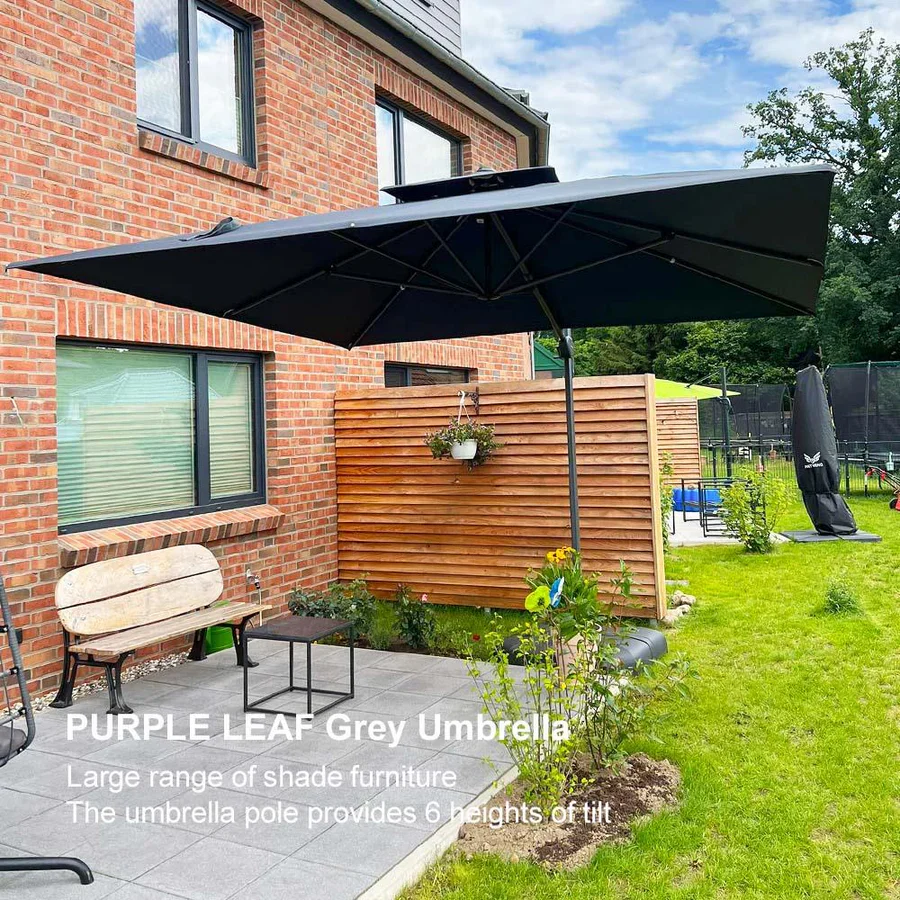 PURPLE LEAF Cantilever Patio Umbrella Gray Pole Outdoor Umbrella with UV Protection - Image 50