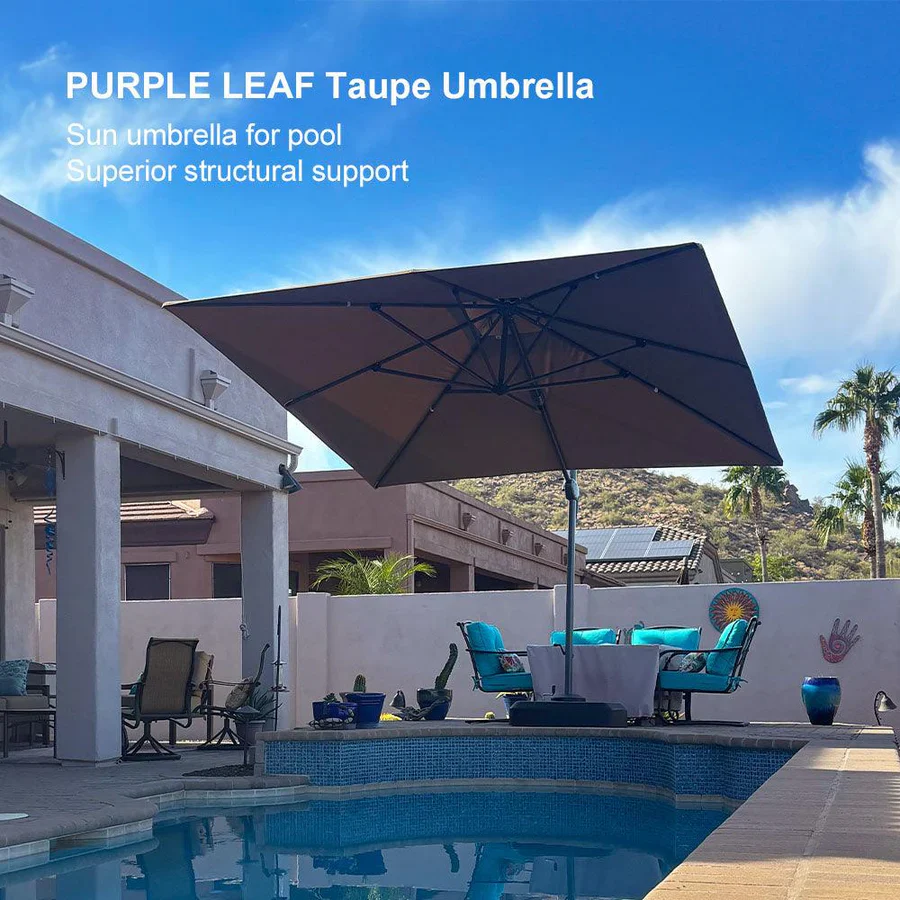 PURPLE LEAF Cantilever Patio Umbrella Gray Pole Outdoor Umbrella with UV Protection - Image 64