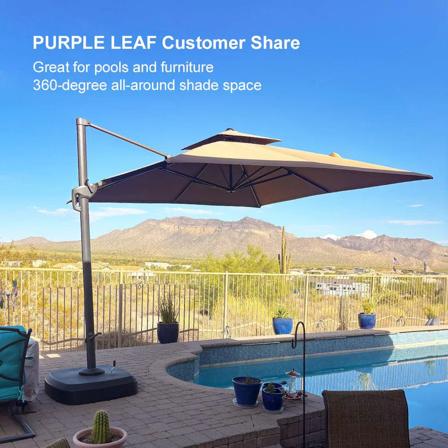 PURPLE LEAF Cantilever Patio Umbrella Gray Pole Outdoor Umbrella with UV Protection - Image 66