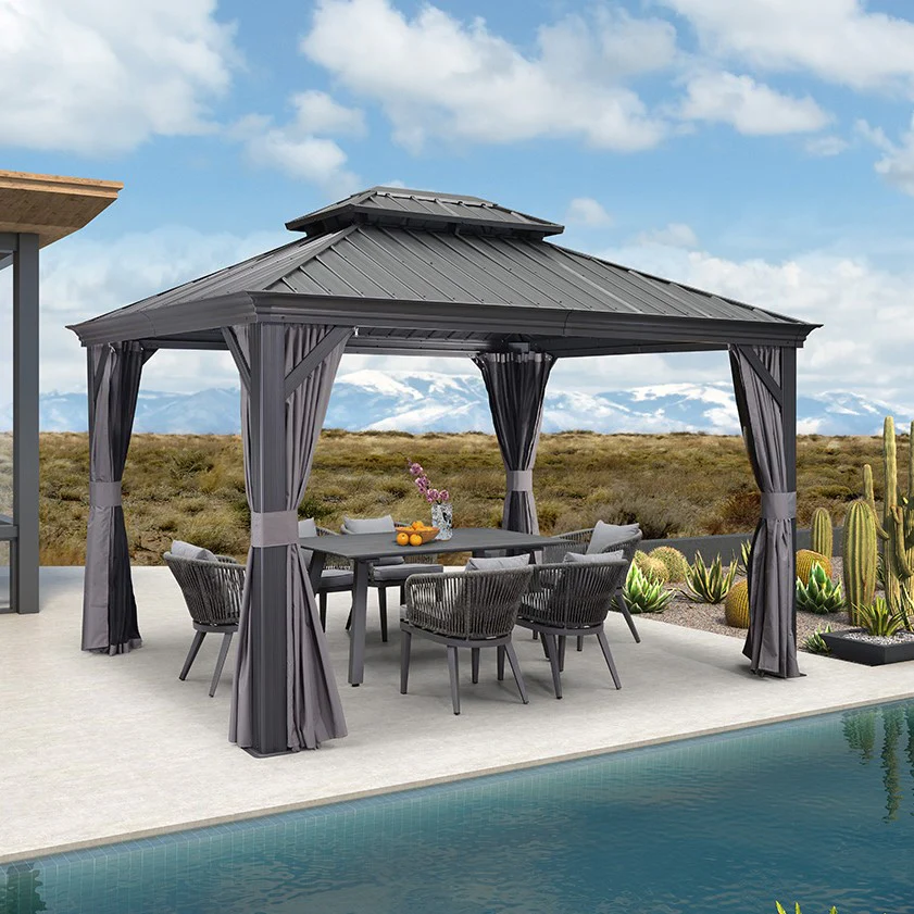PURPLE LEAF Garden Gazebo  with Galvanized Steel Double Roof, Gazebo with Sides Curtain and Netting for All Weather - Image 11