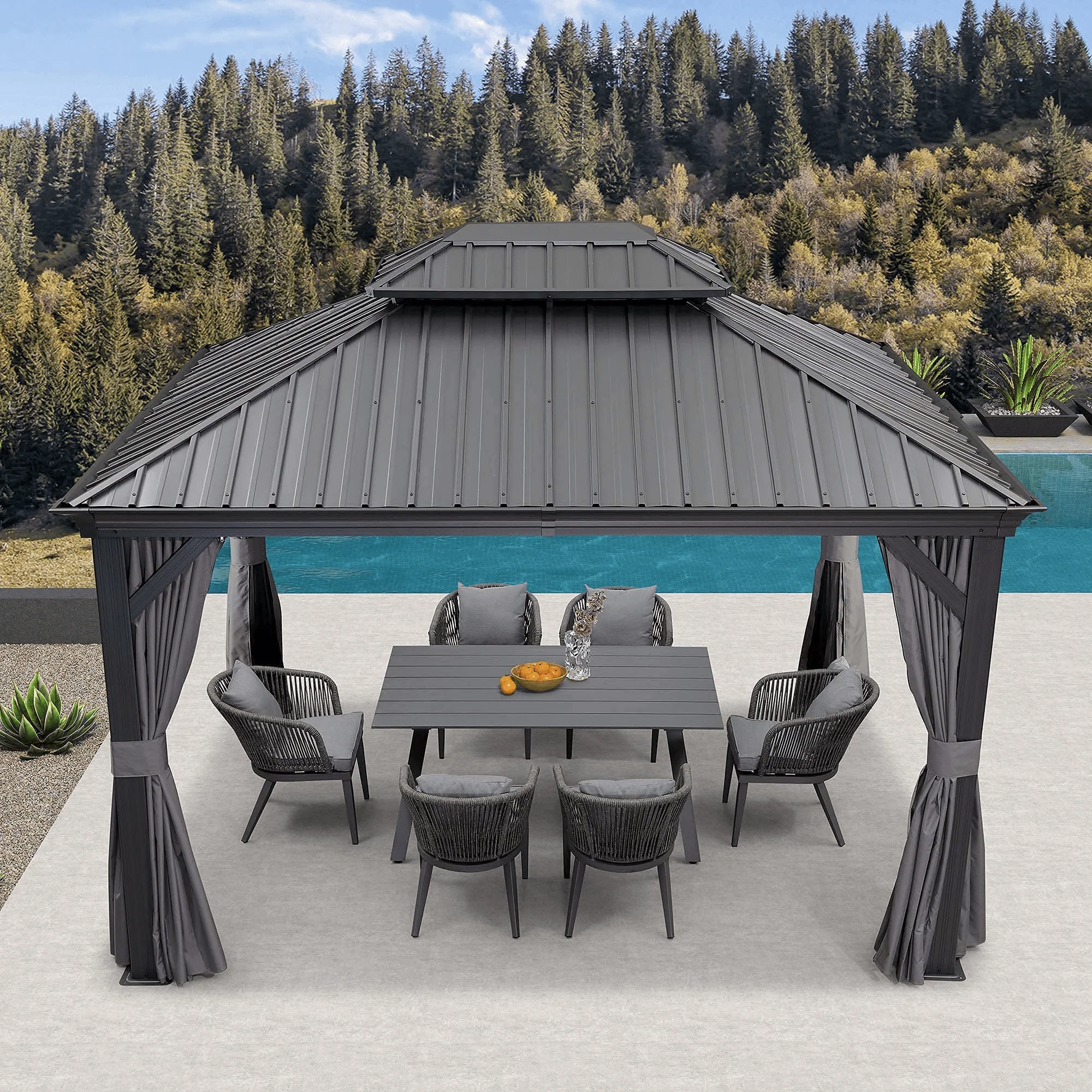 PURPLE LEAF Garden Gazebo  with Galvanized Steel Double Roof, Gazebo with Sides Curtain and Netting for All Weather - Image 15