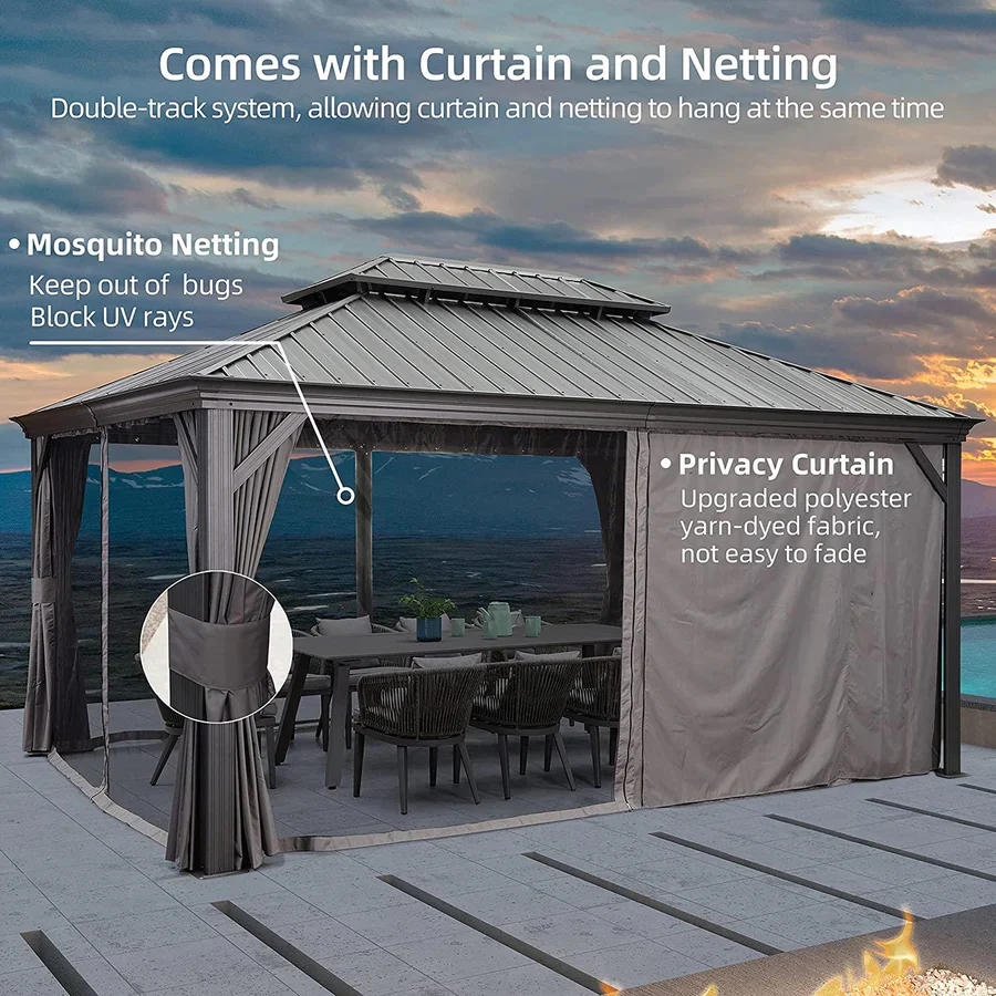 PURPLE LEAF Garden Gazebo  with Galvanized Steel Double Roof, Gazebo with Sides Curtain and Netting for All Weather - Image 27