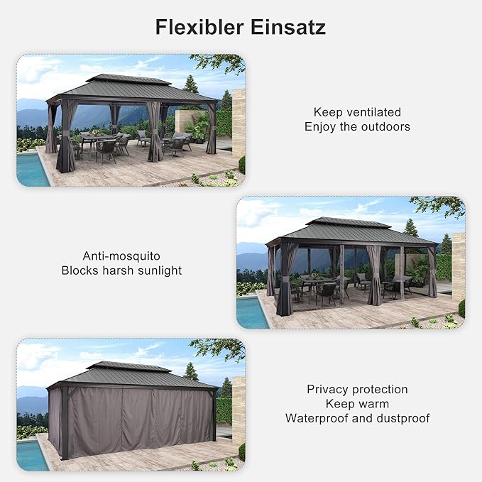 PURPLE LEAF Garden Gazebo  with Galvanized Steel Double Roof, Gazebo with Sides Curtain and Netting for All Weather - Image 51