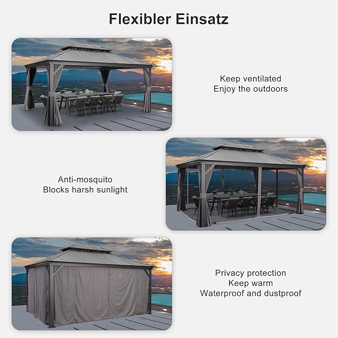 PURPLE LEAF Garden Gazebo  with Galvanized Steel Double Roof, Gazebo with Sides Curtain and Netting for All Weather - Image 57