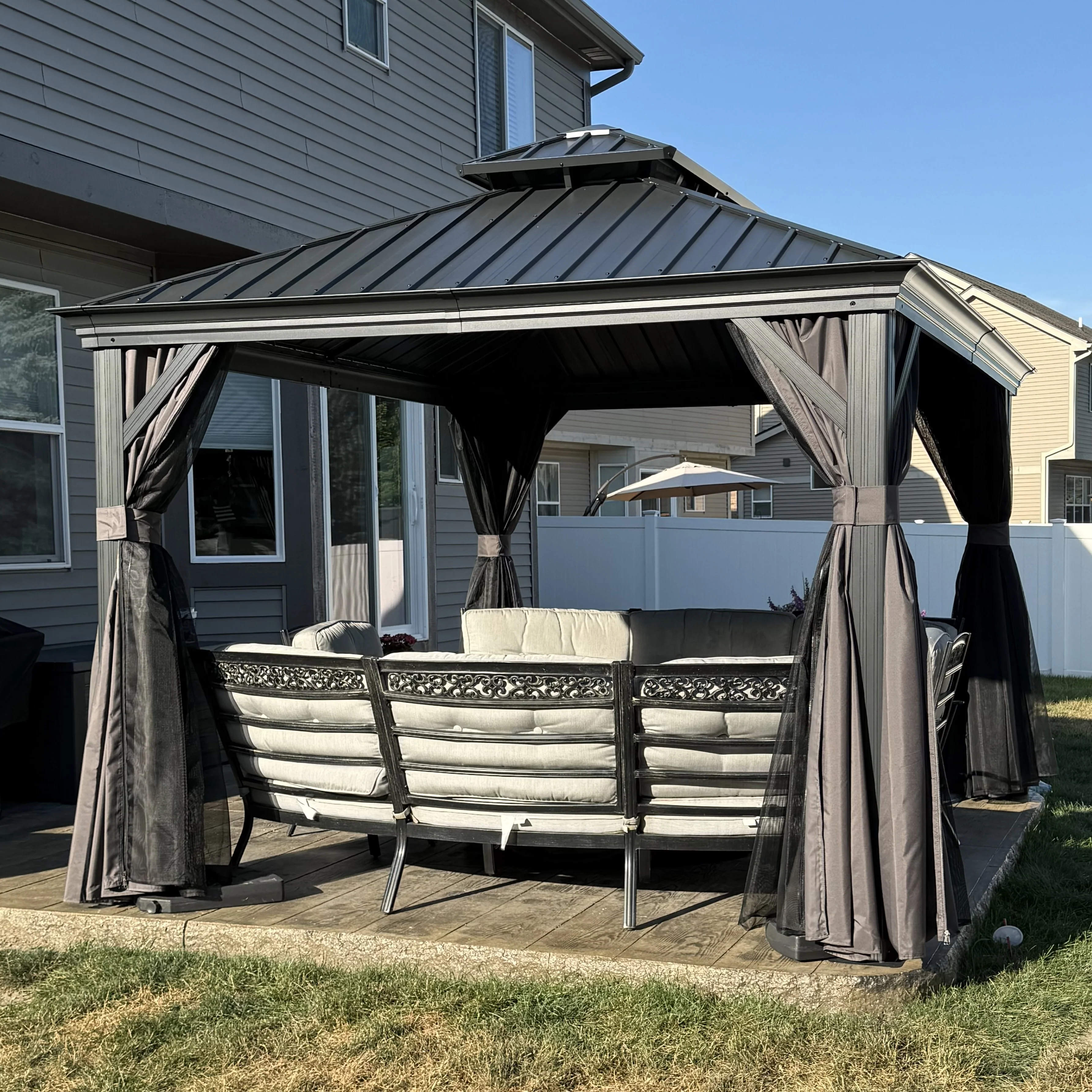 PURPLE LEAF Garden Gazebo  with Galvanized Steel Double Roof, Gazebo with Sides Curtain and Netting for All Weather - Image 60