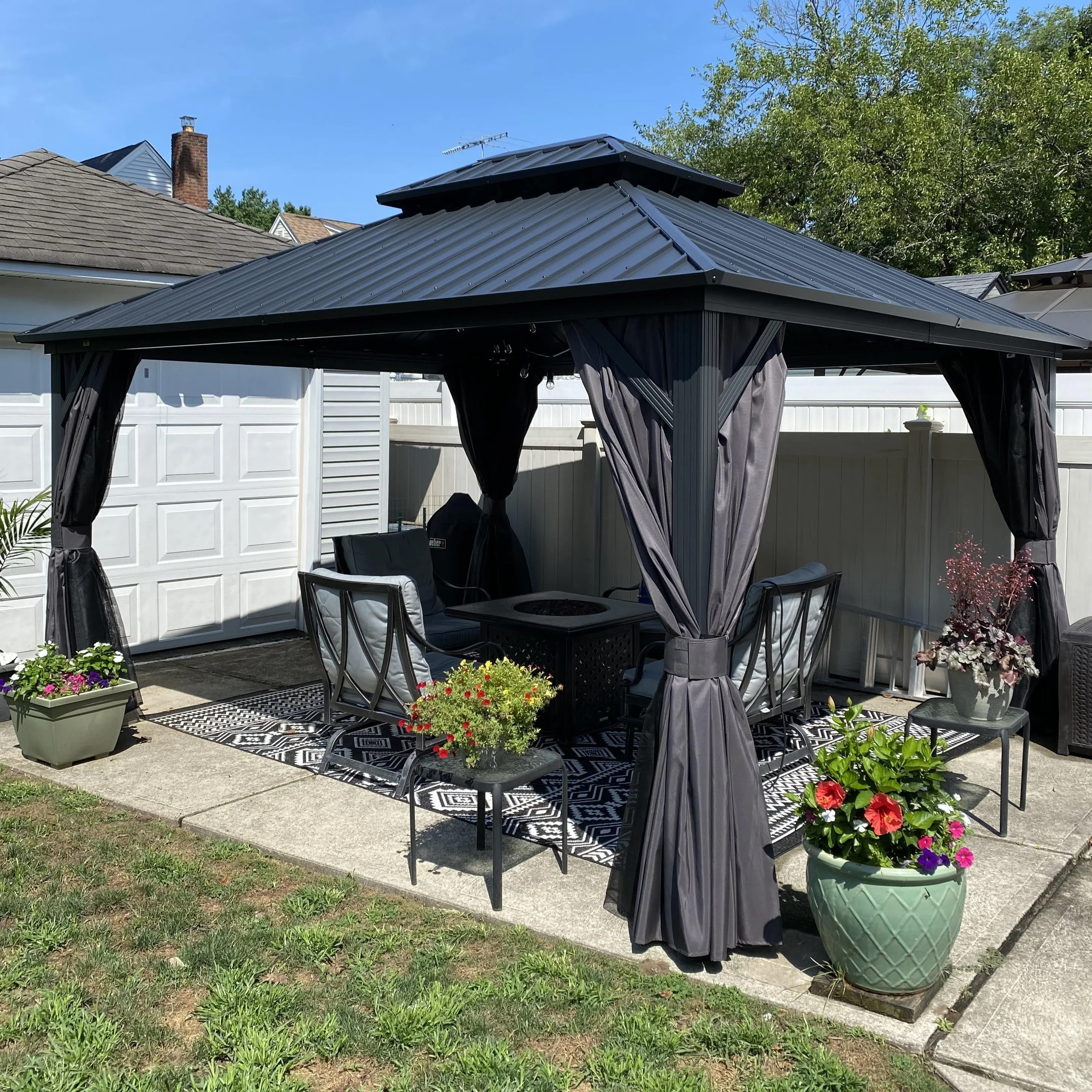 PURPLE LEAF Garden Gazebo  with Galvanized Steel Double Roof, Gazebo with Sides Curtain and Netting for All Weather - Image 61