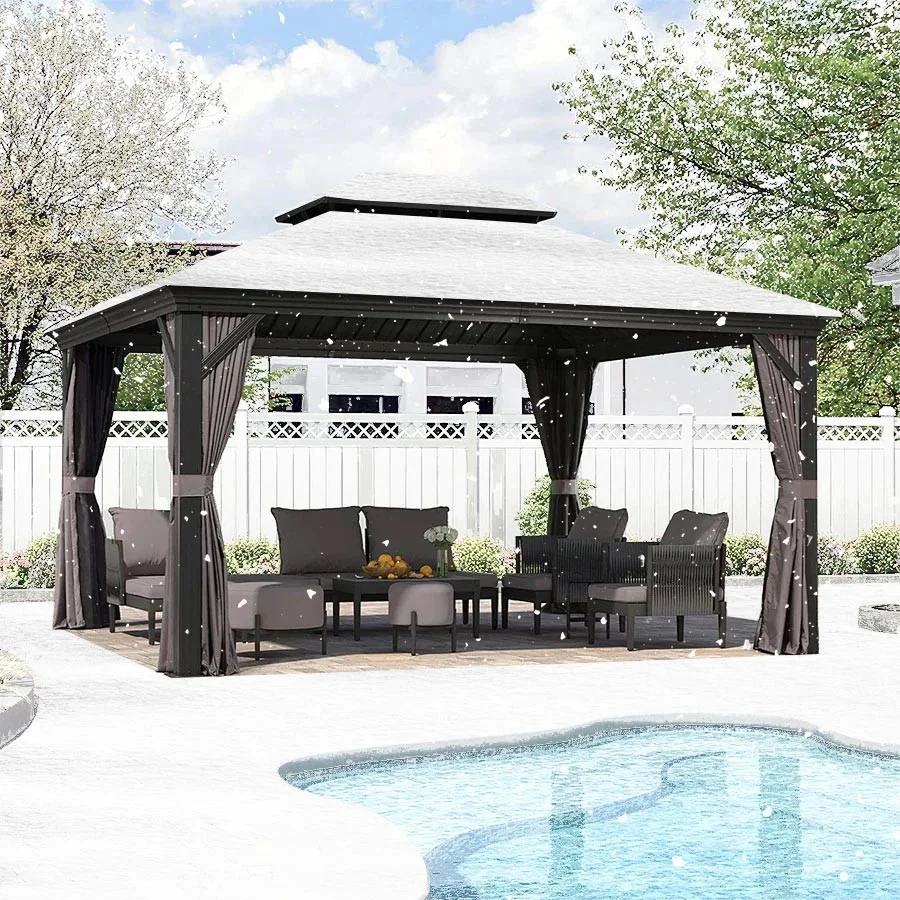 PURPLE LEAF Garden Gazebo  with Galvanized Steel Double Roof, Gazebo with Sides Curtain and Netting for All Weather - Image 68