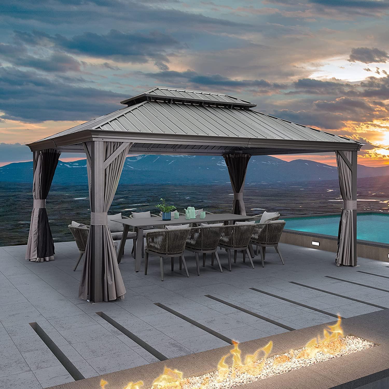 PURPLE LEAF Garden Gazebo  with Galvanized Steel Double Roof, Gazebo with Sides Curtain and Netting for All Weather - Image 8