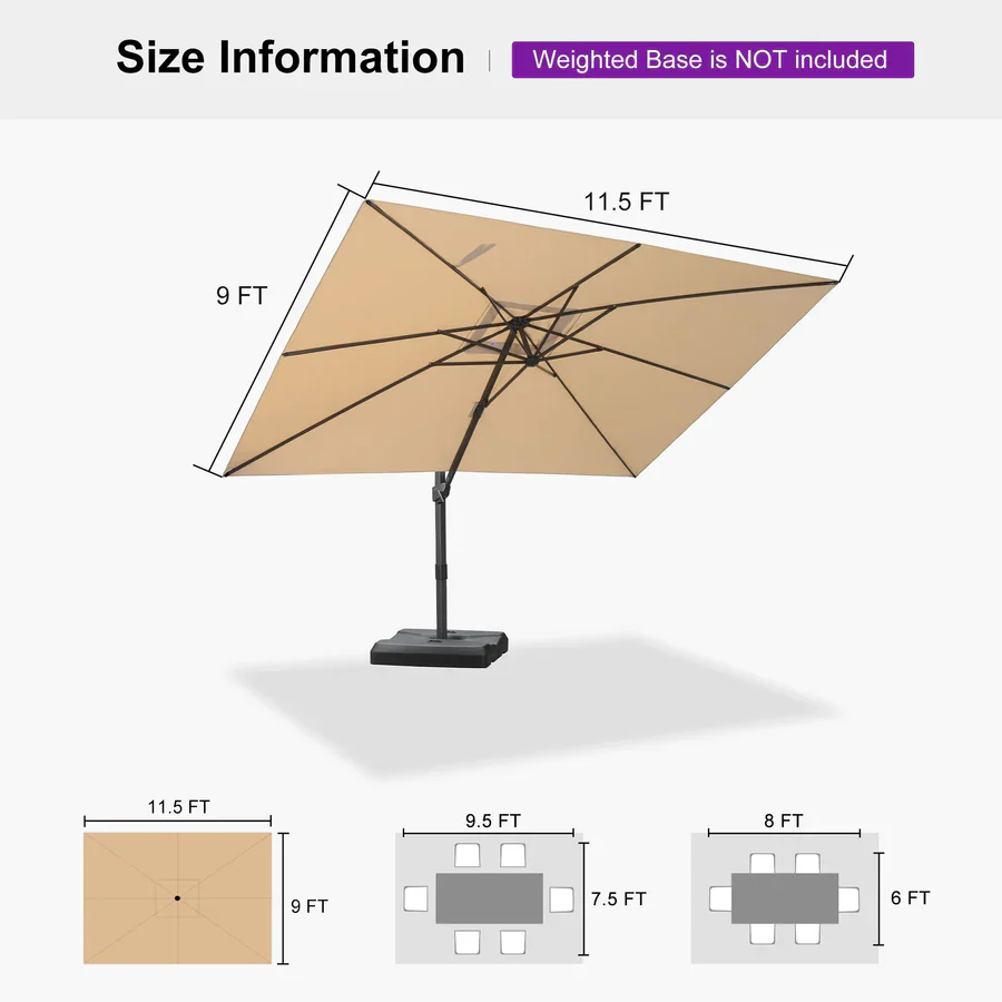 PURPLE LEAF Stepless Tilt Cantilever Umbrella Affordable Outdoor Patio Umbrella - Image 10