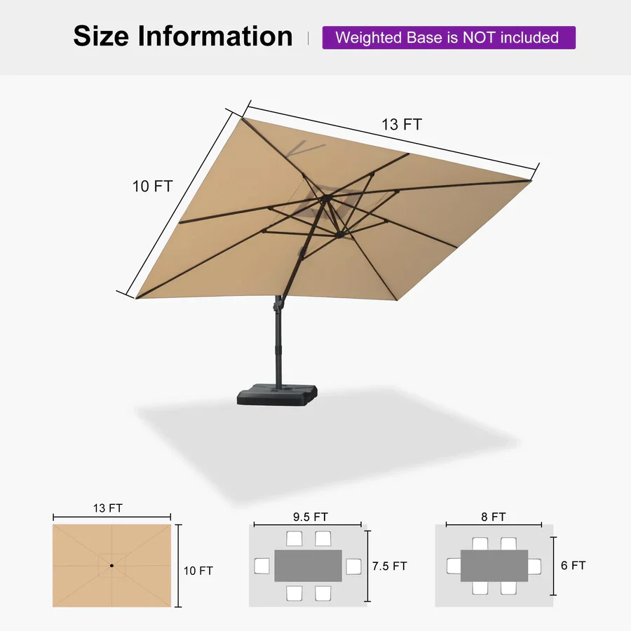 PURPLE LEAF Stepless Tilt Cantilever Umbrella Affordable Outdoor Patio Umbrella - Image 19