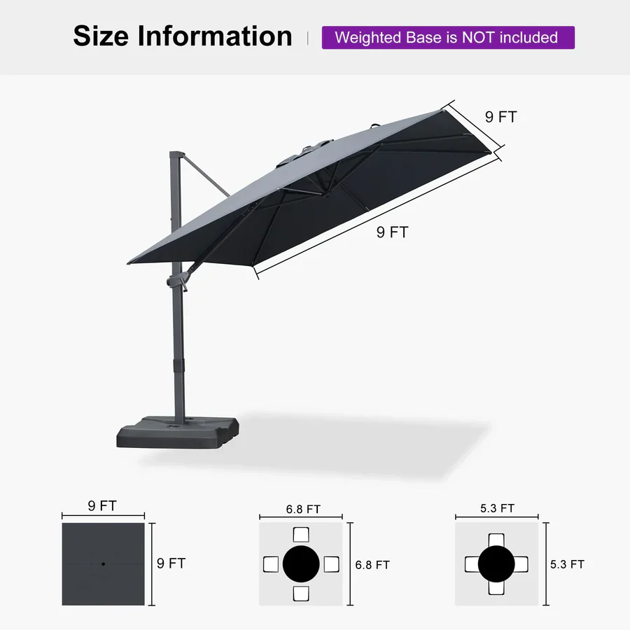 PURPLE LEAF Stepless Tilt Cantilever Umbrella Affordable Outdoor Patio Umbrella - Image 36