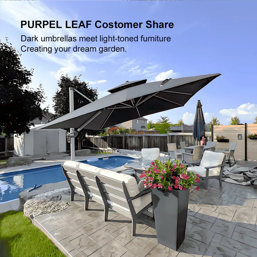 PURPLE LEAF Outdoor Windproof Parasol, Square Cantilever Umbrella Outside Patio - Image 100