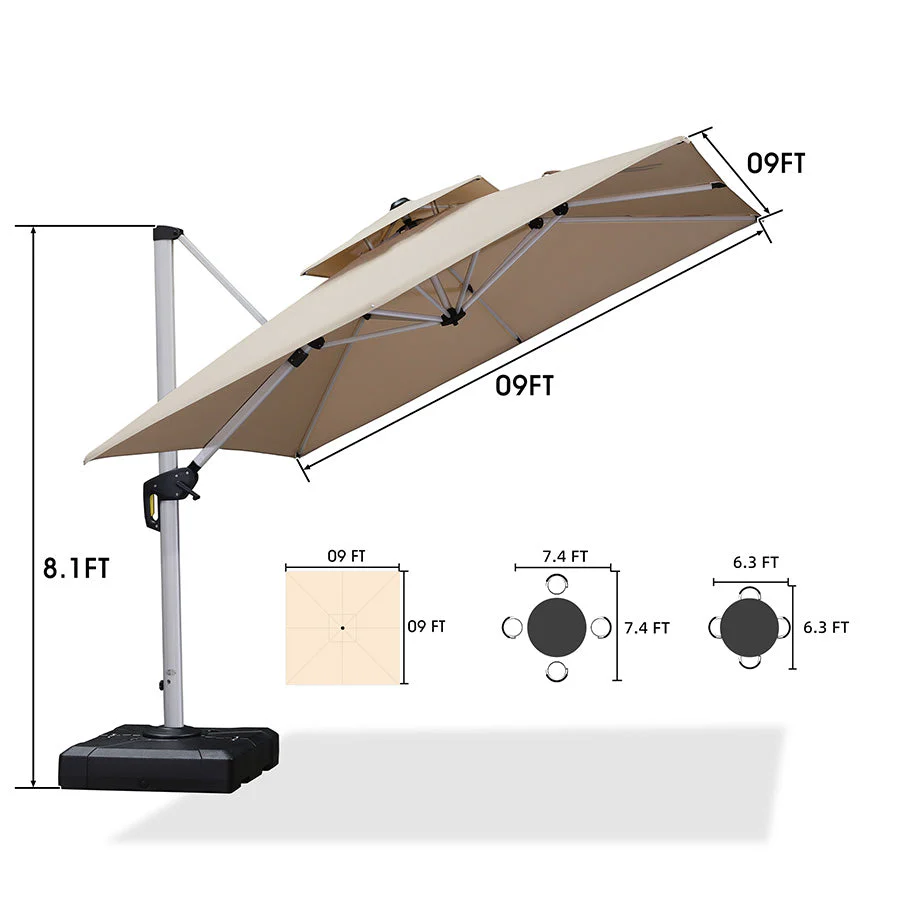 PURPLE LEAF Outdoor Windproof Parasol, Square Cantilever Umbrella Outside Patio - Image 14