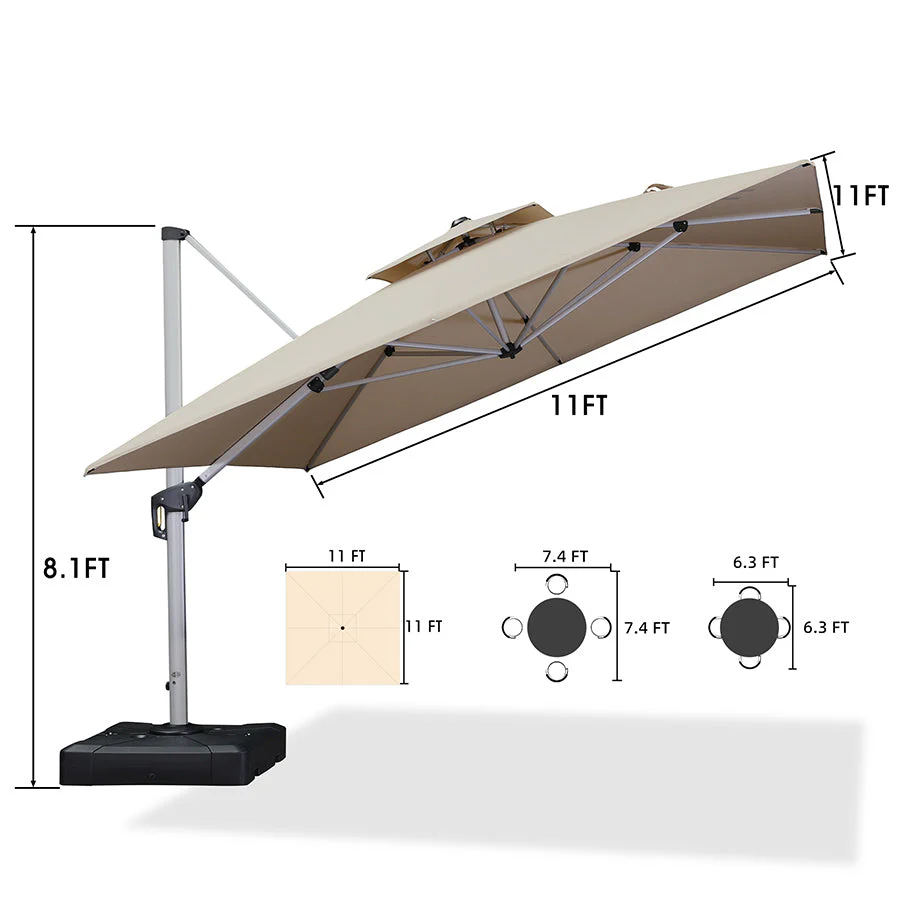 PURPLE LEAF Outdoor Windproof Parasol, Square Cantilever Umbrella Outside Patio - Image 26