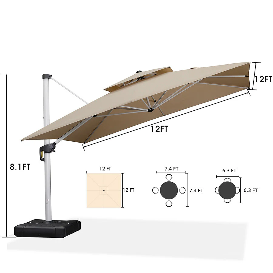 PURPLE LEAF Outdoor Windproof Parasol, Square Cantilever Umbrella Outside Patio - Image 27