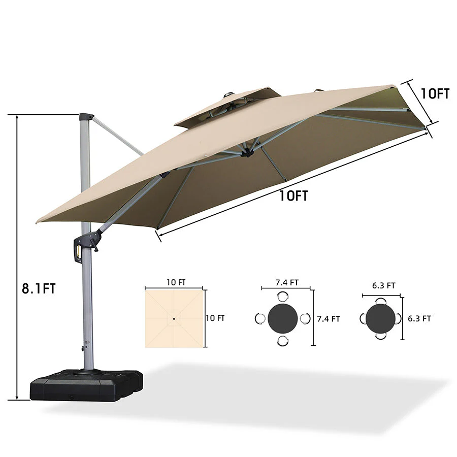 PURPLE LEAF Outdoor Windproof Parasol, Square Cantilever Umbrella Outside Patio - Image 28