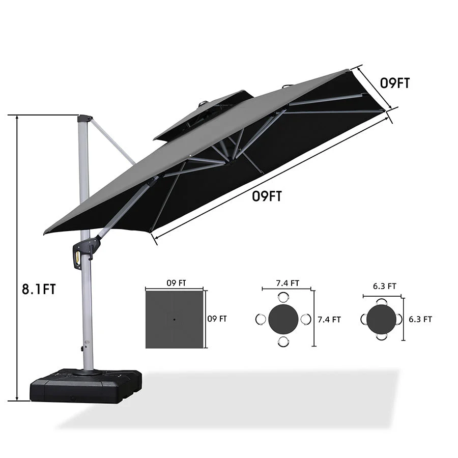 PURPLE LEAF Outdoor Windproof Parasol, Square Cantilever Umbrella Outside Patio - Image 48
