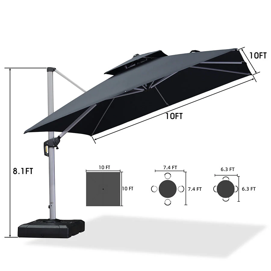 PURPLE LEAF Outdoor Windproof Parasol, Square Cantilever Umbrella Outside Patio - Image 49