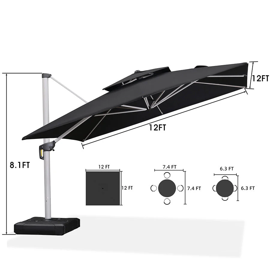 PURPLE LEAF Outdoor Windproof Parasol, Square Cantilever Umbrella Outside Patio - Image 50