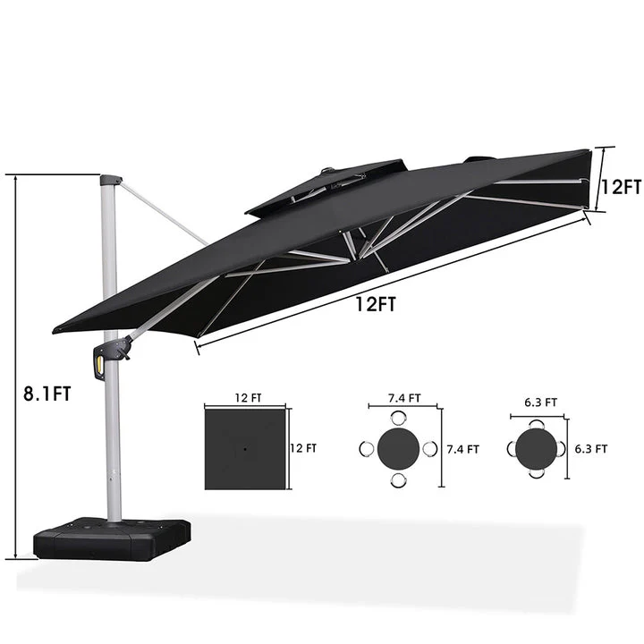 PURPLE LEAF Outdoor Windproof Parasol, Square Cantilever Umbrella Outside Patio - Image 58