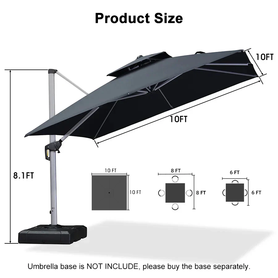 PURPLE LEAF Outdoor Windproof Parasol, Square Cantilever Umbrella Outside Patio - Image 77