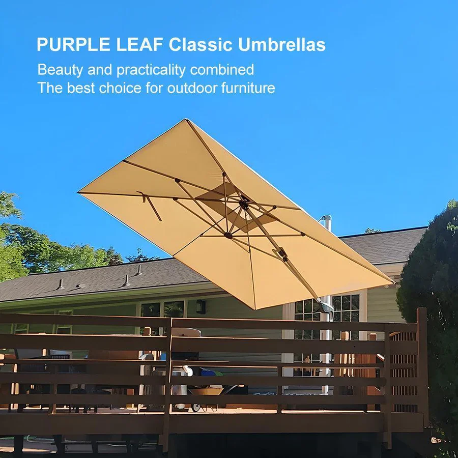 PURPLE LEAF Outdoor Windproof Parasol, Square Cantilever Umbrella Outside Patio - Image 80
