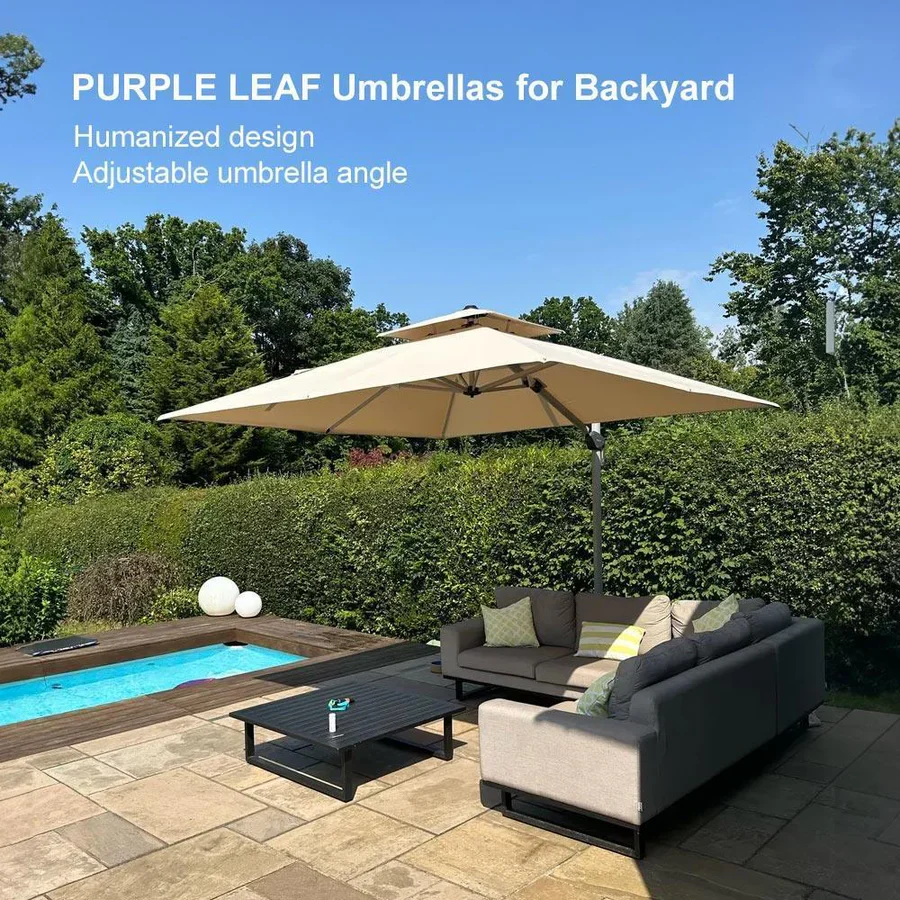 PURPLE LEAF Outdoor Windproof Parasol, Square Cantilever Umbrella Outside Patio - Image 81